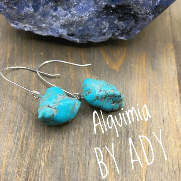 Ethnic colorful Arizona turquoise nuggets gemstone dangle earrings - Picture 1 of 6